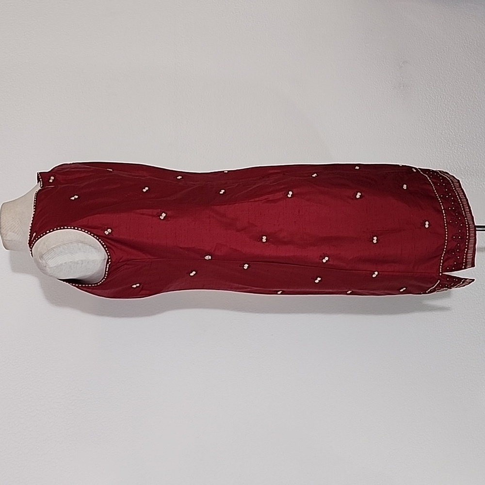 Charter Club Dress 100% Silk Embroidered And Beaded Flowers And Trim Red Size 8 - Picture 6 of 16